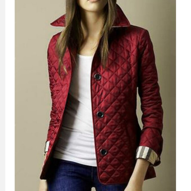 Penelope Diamond Quilted Jacket with Stand Collar in Burgundy