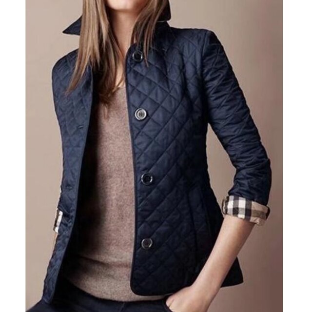 Penelope Diamond Quilted Jacket with Stand Collar in Navy