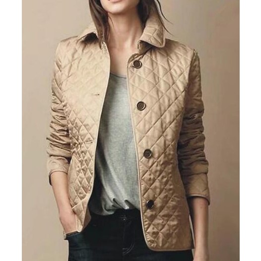 Penelope Diamond Quilted Jacket with Stand Collar in Khaki