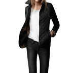 Penelope Diamond Quilted Jacket with Stand Collar in Black