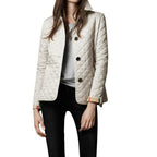 Penelope Diamond Quilted Jacket with Stand Collar in White