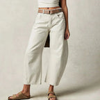 Relaxed Barrel Leg Jeans with Denim-Look Washed Finish in White