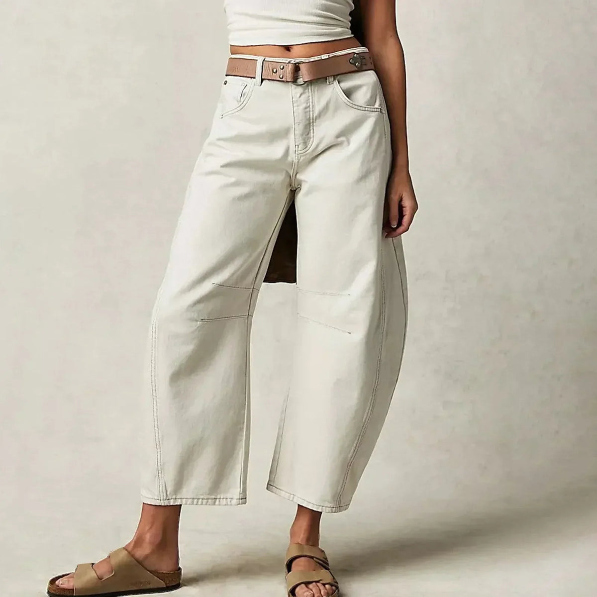 Relaxed Barrel Leg Jeans with Denim-Look Washed Finish in White