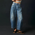 Relaxed Barrel Leg Jeans with Denim-Look Washed Finish in Dark Blue