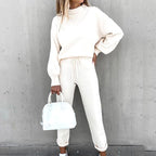 Sienna Knitted Set with Turtleneck Top and Jogger Trousers in White