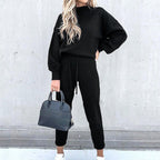 Sienna Knitted Set with Turtleneck Top and Jogger Trousers in Black