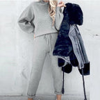 Sienna Knitted Set with Turtleneck Top and Jogger Trousers in Grey