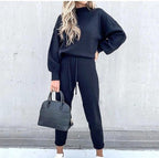 Sienna Knitted Set with Turtleneck Top and Jogger Trousers in Blue