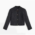 Sienna Teddy-Look Cardigan with Round Neck and Buttons in Black