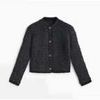 Sienna Teddy-Look Cardigan with Round Neck and Buttons in Black