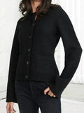 Stella Button-Front Cardigan with Wide Sleeves in Black