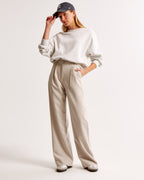 Tailored Wide Leg Trousers with Pleated High Waist in Beige