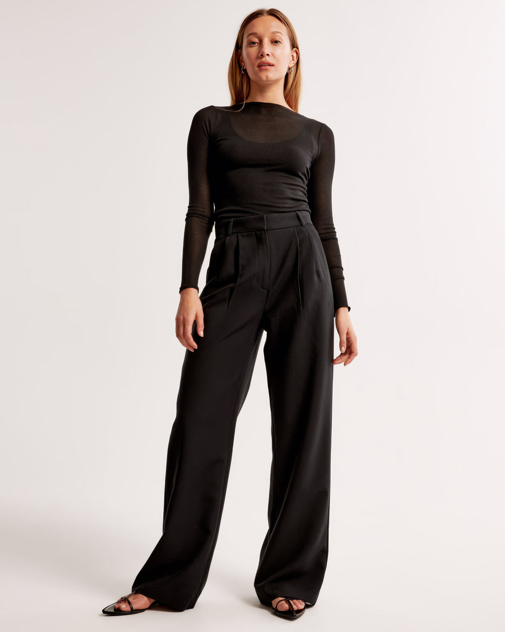 Tailored Wide Leg Trousers with Pleated High Waist in Black