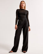 Tailored Wide Leg Trousers with Pleated High Waist in Black