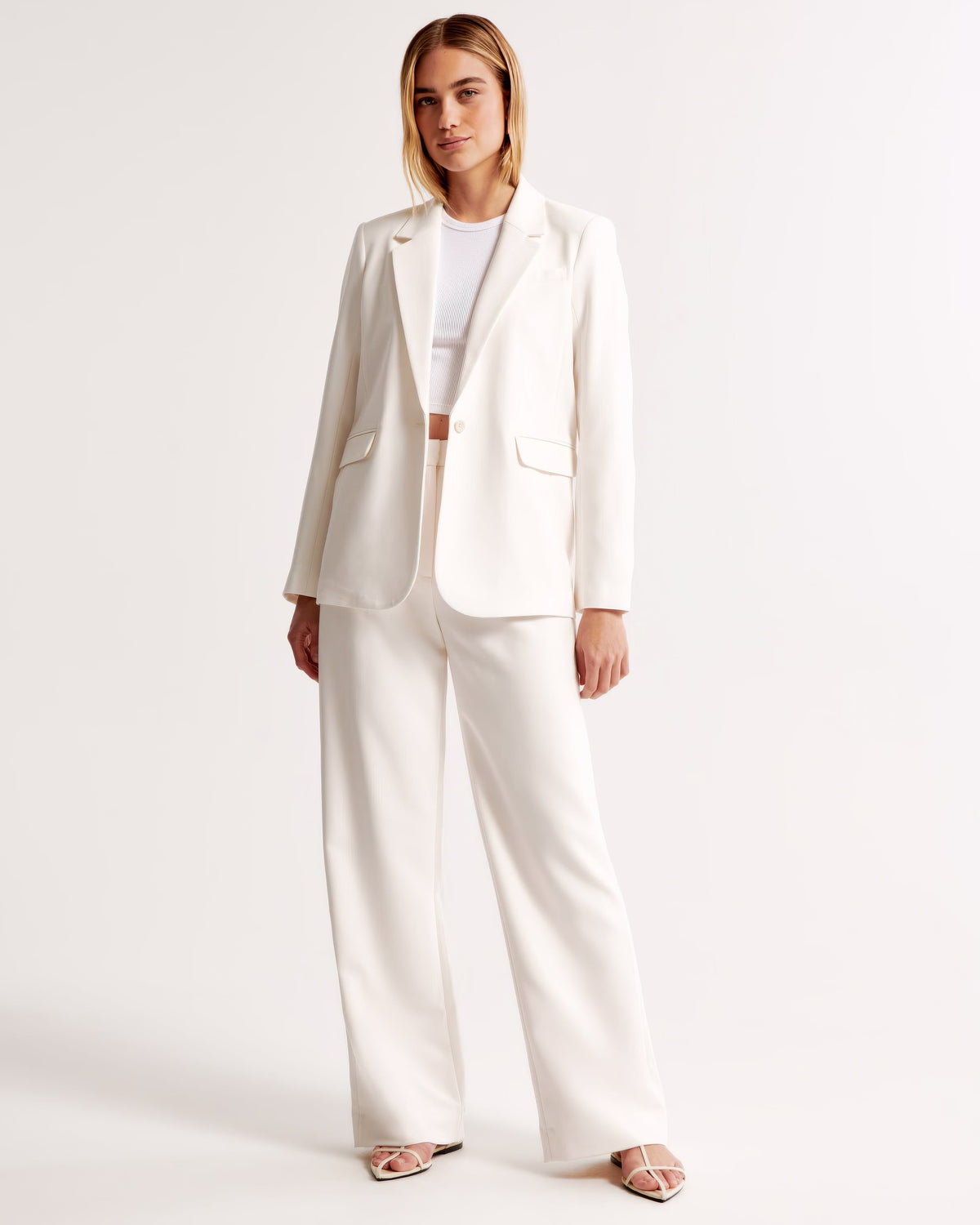 Tailored Wide Leg Trousers with Pleated High Waist in White