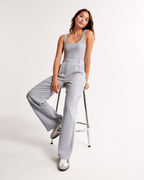 Tailored Wide Leg Trousers with Pleated High Waist in Light Grey