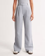 Tailored Wide Leg Trousers with Pleated High Waist in Grey