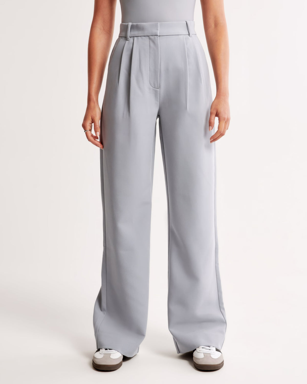 Tailored Wide Leg Trousers with Pleated High Waist in Grey