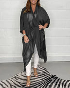 Talitha Open Front Longline Top with Ruffled Hem in Black
