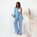 Una Leisure Set with Button Shirt and Wide Trousers in Sky Blue