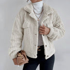 Uriel Cable-Texture Teddy Jacket with Button Front in Apricot