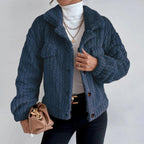 Uriel Cable-Texture Teddy Jacket with Button Front in Dark Blue