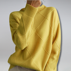 Valentina Turtleneck Sweater with Diamond Knit Texture in Yellow