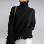 Valentina Turtleneck Sweater with Diamond Knit Texture in Black