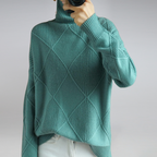 Valentina Turtleneck Sweater with Diamond Knit Texture in Green