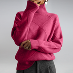 Valentina Turtleneck Sweater with Diamond Knit Texture in Pink