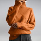 Valentina Turtleneck Sweater with Diamond Knit Texture in Orange
