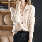 Yasmijn Soft Brushed Cardigan with Buttons and Collar in Beige