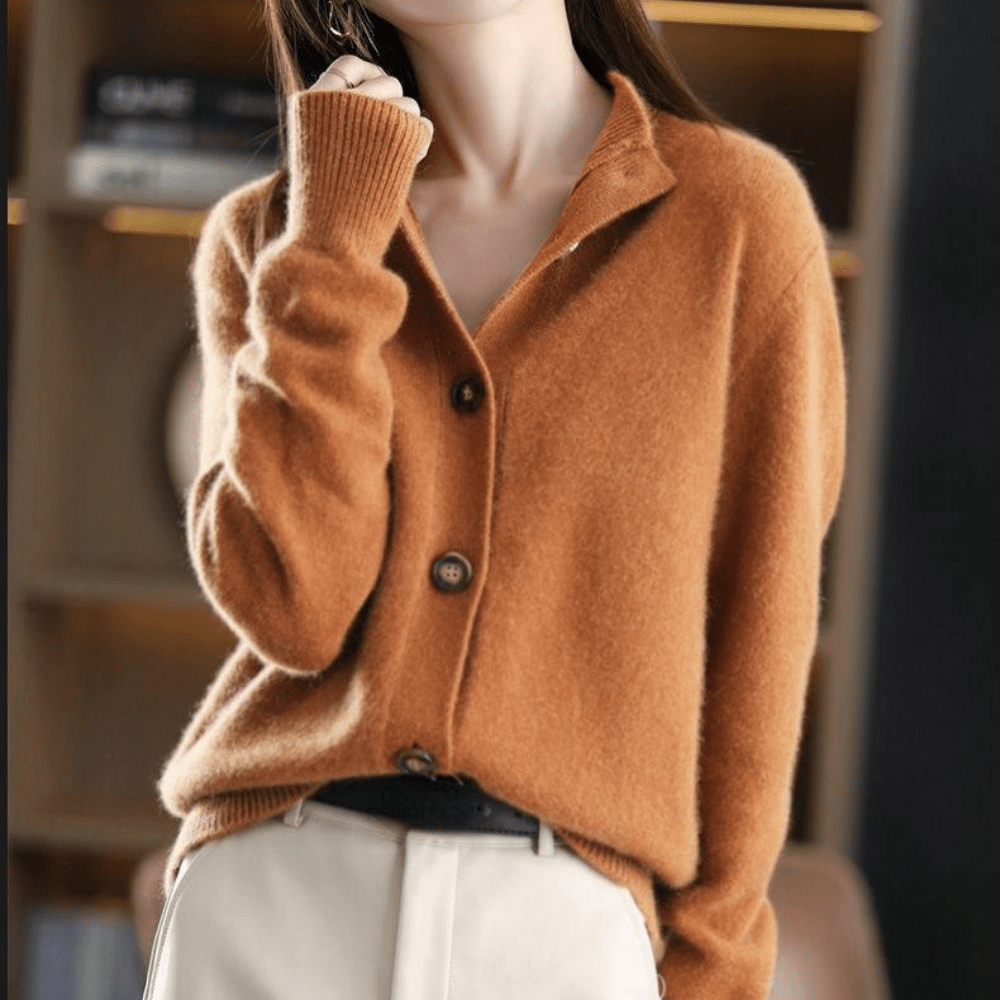 Yasmijn Soft Brushed Cardigan with Buttons and Collar in Orange