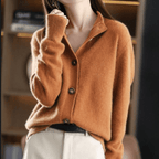 Yasmijn Soft Brushed Cardigan with Buttons and Collar in Orange