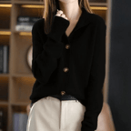 Yasmijn Soft Brushed Cardigan with Buttons and Collar in Black